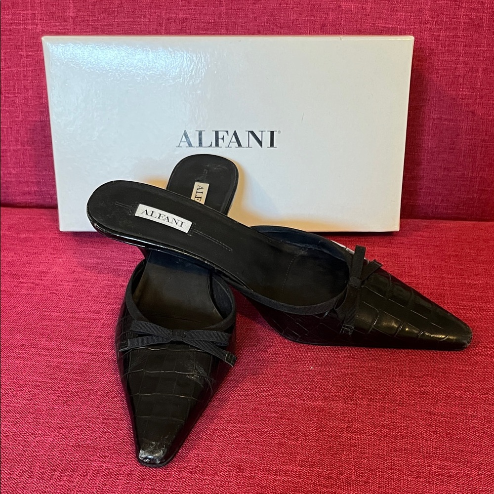 Alfani Black Croc-Embossed Mules